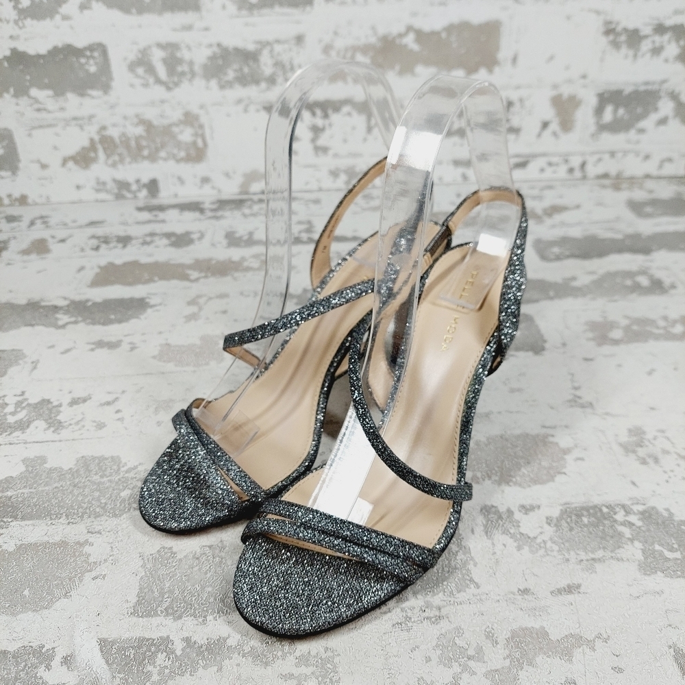 NEW Pelle Moda Rooni Silver Sparkle Mid Heel Slip On Sandals W554 - Picture 2 of 13